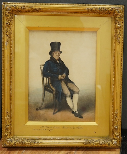 Albin Roberts Burt (1783-1842), watercolour, ‘Portrait of Mr Patrick Gibson, died at the age of 111’, signed and dated April 1830, 28 x 21cm, ornate gilt framed. Condition - fair